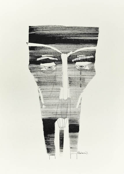 Olman 2022, Małgorzata Bańkowska mono stereo rysunek tuszem na papierze ink artwork ink drawing on paper dystopian art surrealizm sztuka dystopijna