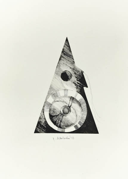 Warp Drive 2023, Małgorzata Bańkowska mono stereo rysunek tuszem na papierze ink artwork ink drawing on paper dystopian art surrealizm sztuka dystopijna