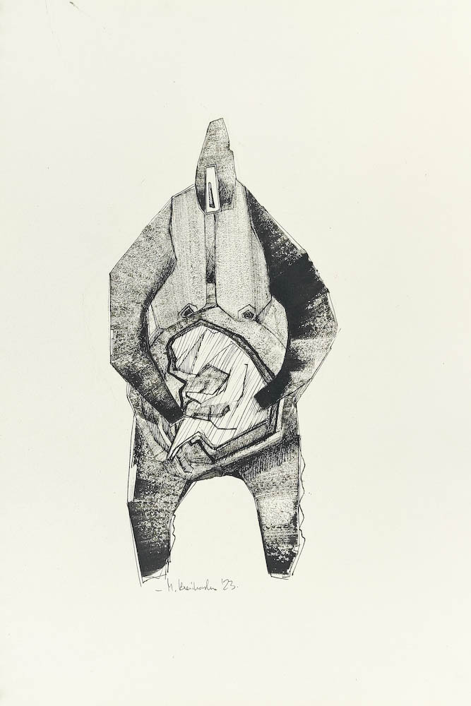 Pregnant 2023, Małgorzata Bańkowska mono stereo rysunek tuszem na papierze ink artwork ink drawing on paper dystopian art surrealizm sztuka dystopijna