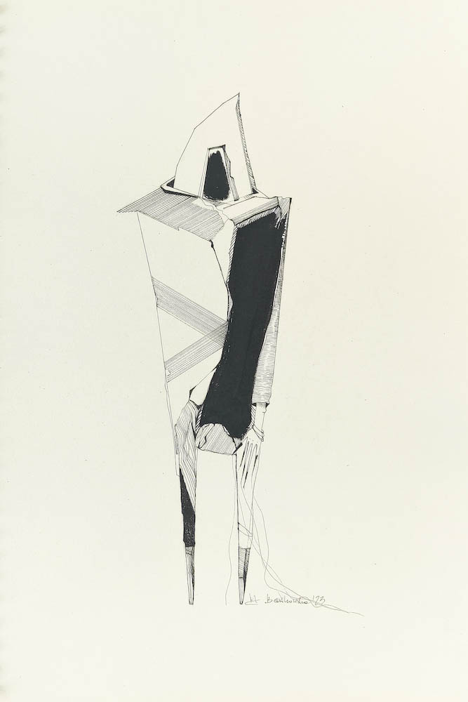 RZS (RA) 2023, Małgorzata Bańkowska mono stereo rysunek tuszem na papierze ink artwork ink drawing on paper dystopian art surrealizm sztuka dystopijna