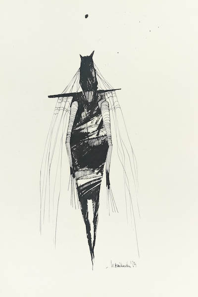 Mamidło 2023, Małgorzata Bańkowska mono stereo rysunek tuszem na papierze ink artwork ink drawing on paper dystopian art surrealizm sztuka dystopijna