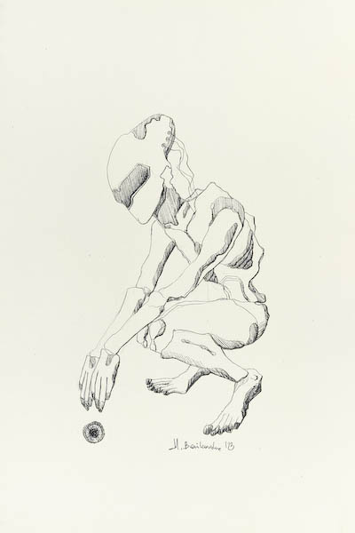 Star Boy 2023, Małgorzata Bańkowska mono stereo rysunek tuszem na papierze ink artwork ink drawing on paper dystopian art surrealizm sztuka dystopijna