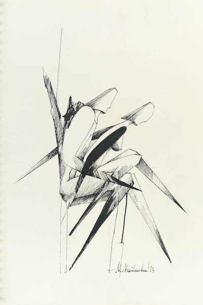 Ankylosing Spondylitis 2023, Małgorzata Bańkowska mono stereo rysunek tuszem na papierze ink artwork ink drawing on paper dystopian art surrealizm sztuka dystopijna