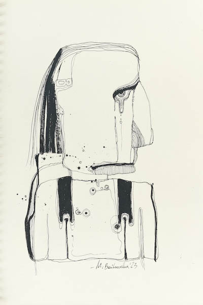 Sorrow 2023, Małgorzata Bańkowska mono stereo rysunek tuszem na papierze ink artwork ink drawing on paper dystopian art surrealizm sztuka dystopijna