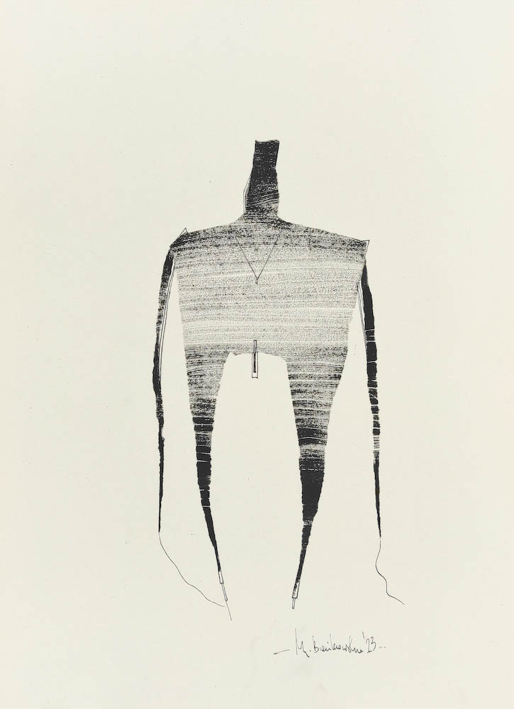 Niepewny 2023, Małgorzata Bańkowska mono stereo rysunek tuszem na papierze ink artwork ink drawing on paper dystopian art surrealizm sztuka dystopijna