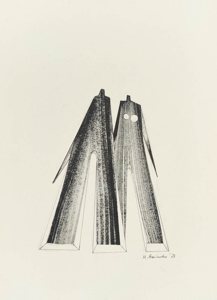 Skyscrapers 2023, Małgorzata Bańkowska mono stereo rysunek tuszem na papierze ink artwork ink drawing on paper dystopian art surrealizm sztuka dystopijna