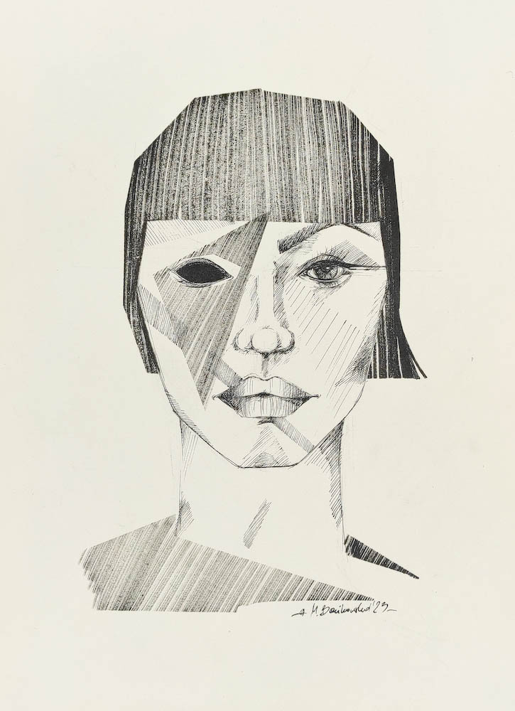 Mono 2023, Małgorzata Bańkowska mono stereo rysunek tuszem na papierze ink artwork ink drawing on paper dystopian art surrealizm sztuka dystopijna