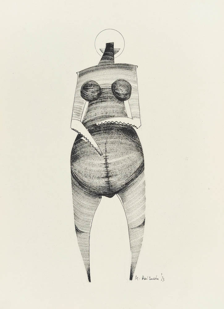 Surrogate 2023, Małgorzata Bańkowska mono stereo rysunek tuszem na papierze ink artwork ink drawing on paper dystopian art surrealizm sztuka dystopijna