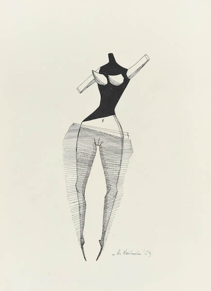 Oversized Tights 2023, Małgorzata Bańkowska mono stereo rysunek tuszem na papierze ink artwork ink drawing on paper dystopian art surrealizm sztuka dystopijna