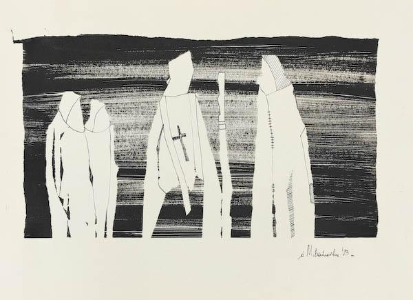 Mass 2023, Małgorzata Bańkowska mono stereo rysunek tuszem na papierze ink artwork ink drawing on paper dystopian art surrealizm sztuka dystopijna