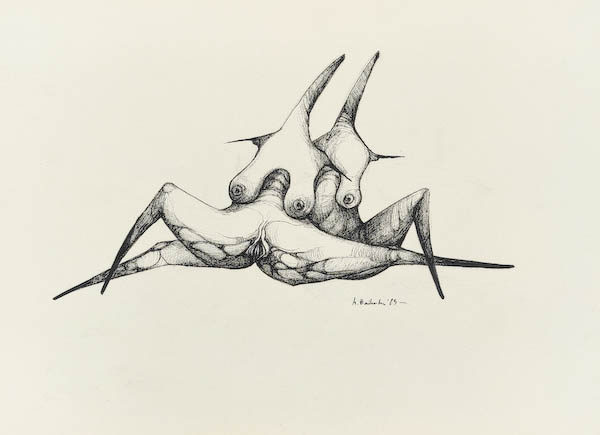 Forms 2023, Małgorzata Bańkowska mono stereo rysunek tuszem na papierze ink artwork ink drawing on paper dystopian art surrealizm sztuka dystopijna