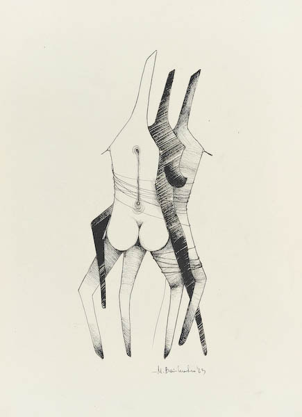 Triangle 2023, Małgorzata Bańkowska mono stereo rysunek tuszem na papierze ink artwork ink drawing on paper dystopian art surrealizm sztuka dystopijna