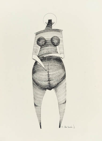 Surrogate 2023, Małgorzata Bańkowska mono stereo rysunek tuszem na papierze ink artwork ink drawing on paper dystopian art surrealizm sztuka dystopijna