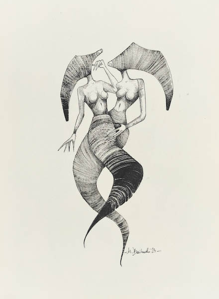Istki 2023, Małgorzata Bańkowska mono stereo rysunek tuszem na papierze ink artwork ink drawing on paper dystopian art surrealizm sztuka dystopijna