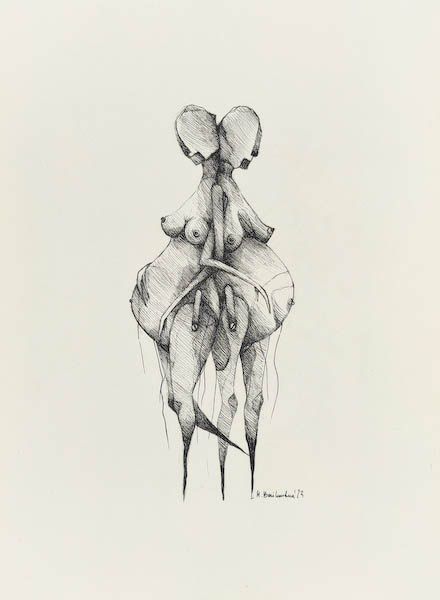 Moonlight Mothers 2023, Małgorzata Bańkowska mono stereo rysunek tuszem na papierze ink artwork ink drawing on paper dystopian art surrealizm sztuka dystopijna