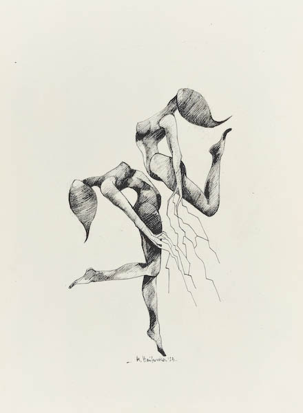Feminine Energy 2023, Małgorzata Bańkowska mono stereo rysunek tuszem na papierze ink artwork ink drawing on paper dystopian art surrealizm sztuka dystopijna