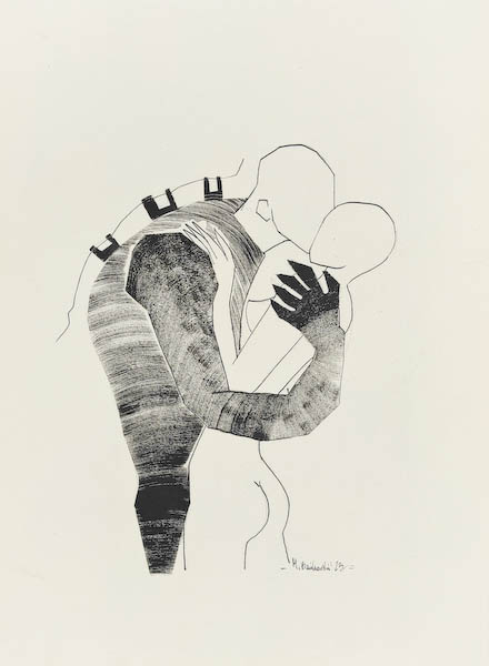Kiss 2023, Małgorzata Bańkowska mono stereo rysunek tuszem na papierze ink artwork ink drawing on paper dystopian art surrealizm sztuka dystopijna