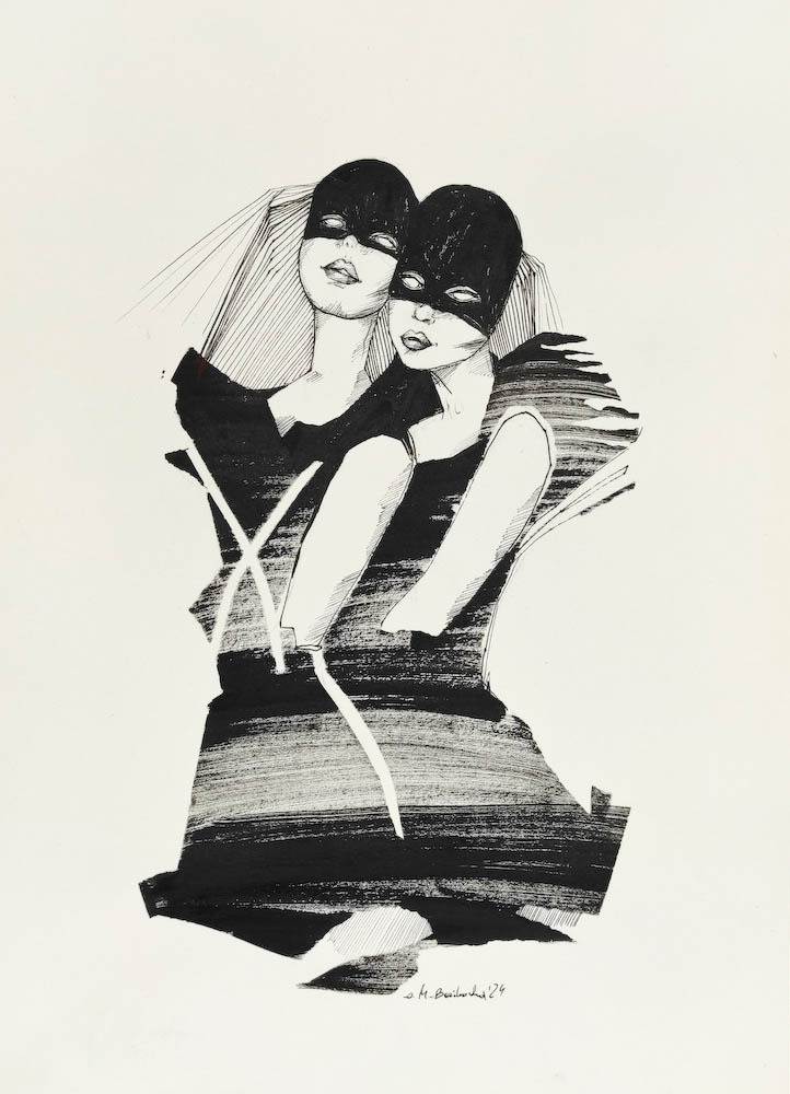 Friends 2024, Małgorzata Bańkowska mono stereo ink on paper fineart artcollector dystopian surrealism