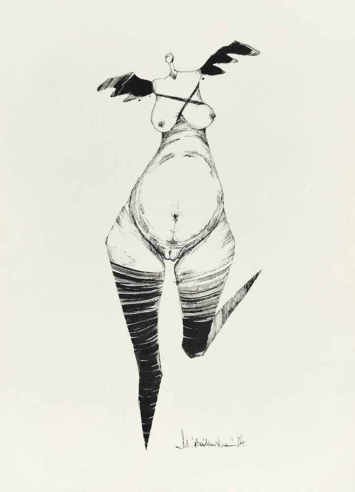 Butterfly 2024, Małgorzata Bańkowska mono stereo ink on paper fineart artcollector dystopian surrealism