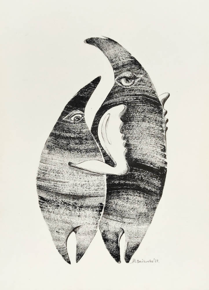 Sorrows 2024, Małgorzata Bańkowska mono stereo ink on paper fineart artcollector dystopian surrealism