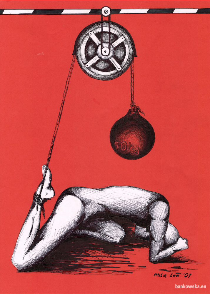 Małgorzata Bańkowska Red Gallery 50 kg polska sztuka rysunek polish art drawing erotyka fetysz erotic fetish biomechanika biomechanics