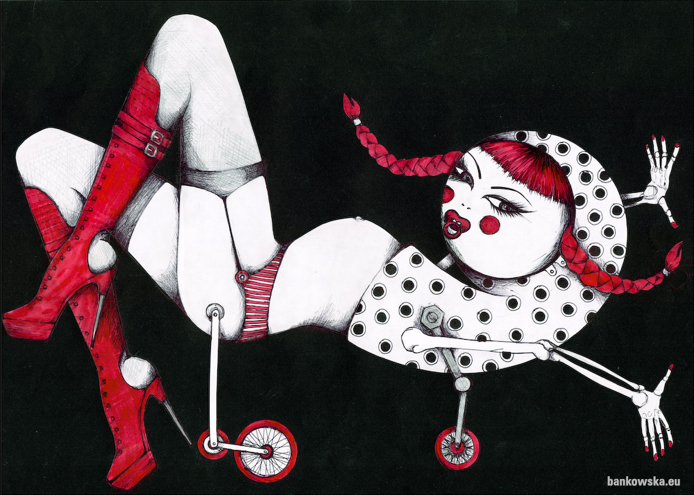 Surreal erotic drawing Ballad by Małgorzata Bańkowska Erotic art illustration with biomechanics