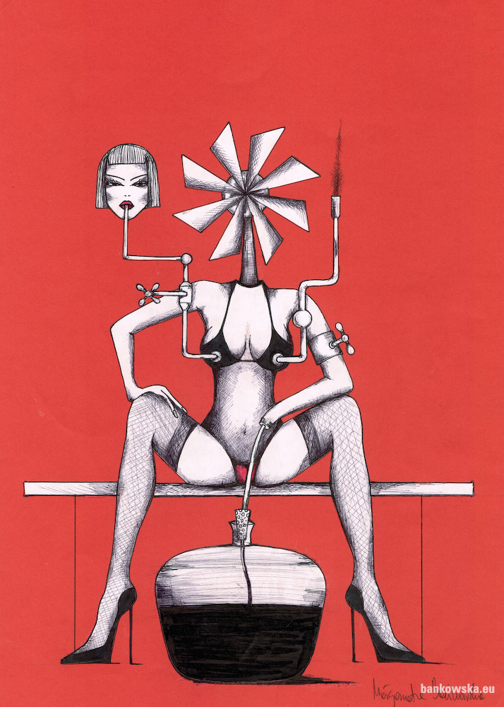 Erotic Art drawing with strong fetish undertones, combining surreal imagery and intense bodily experience.