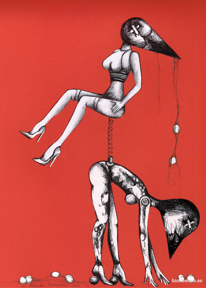 Małgorzata Bańkowska Red Gallery nie pamietam tytulu polska sztuka rysunek polish art drawing erotyka fetysz erotic fetish biomechanika biomechanics