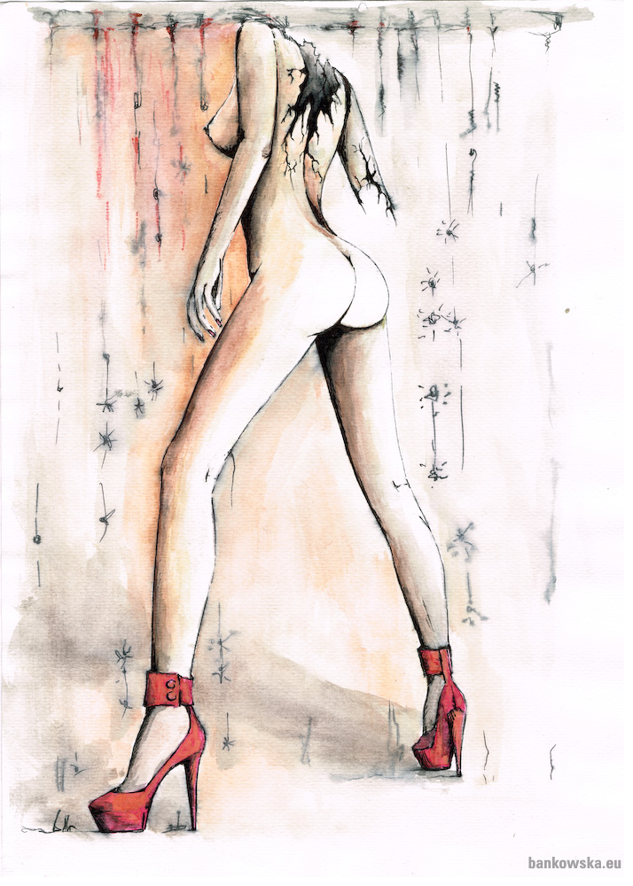 Małgorzata Bańkowska Red Gallery niecala polska sztuka rysunek polish art drawing erotyka fetysz erotic fetish biomechanika biomechanics