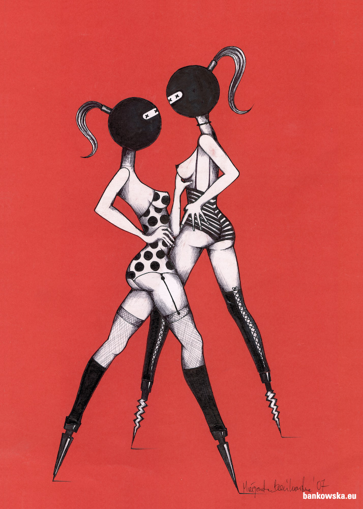 malgorzata bankowska red gallery szpile polska sztuka rysunek polish art drawing erotyka fetysz erotic fetish biomechanika biomechanics