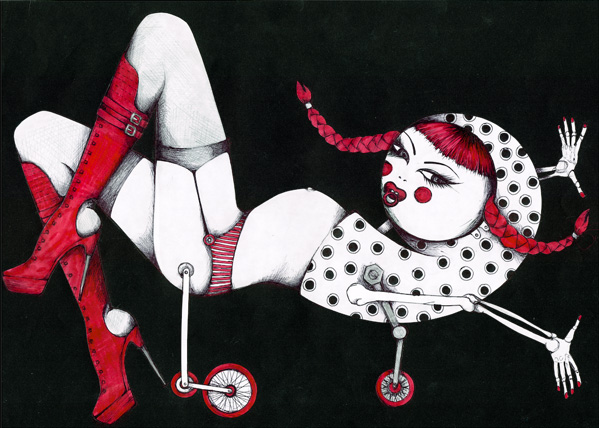 Małgorzata Bańkowska Red Gallery Ballad erotic art drawing with fetish biomechanics and surreal elements