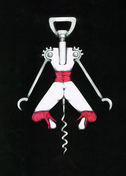 Małgorzata Bańkowska Red Gallery korkociag polska sztuka rysunek polish art drawing erotyka fetysz erotic fetish biomechanika biomechanics