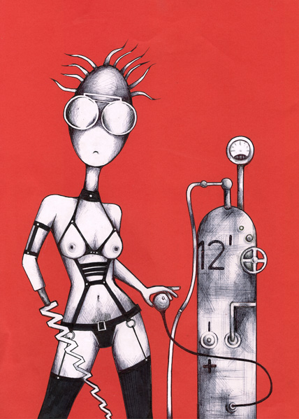 Małgorzata Bańkowska Red Gallery nitro polska sztuka rysunek polish art drawing erotyka fetysz erotic fetish biomechanika biomechanics