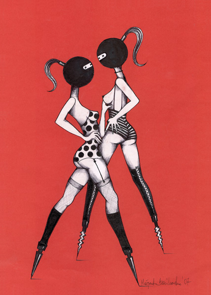 malgorzata bankowska red gallery szpile polska sztuka rysunek polish art drawing erotyka fetysz erotic fetish biomechanika biomechanics